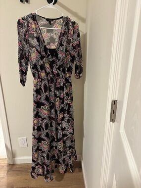 Banana Republic Black Maxi Dress with Pink, Cream & Yellow Floral Print